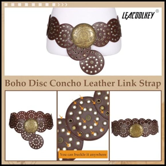 Faux Leather Western Disc Belt with Alloy Buckle for Dresses and Jeans